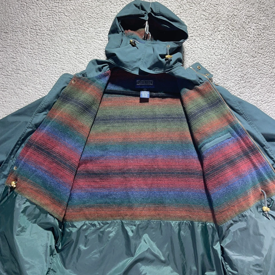 Lands End Parka Sz M Green Hooded Wool Lined Water Wind Resistant Winter Coat - Image 2 of 4