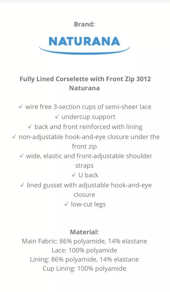 Body Naturana Corselette 83257 copa talla 46d blanco Foto 3 de 3