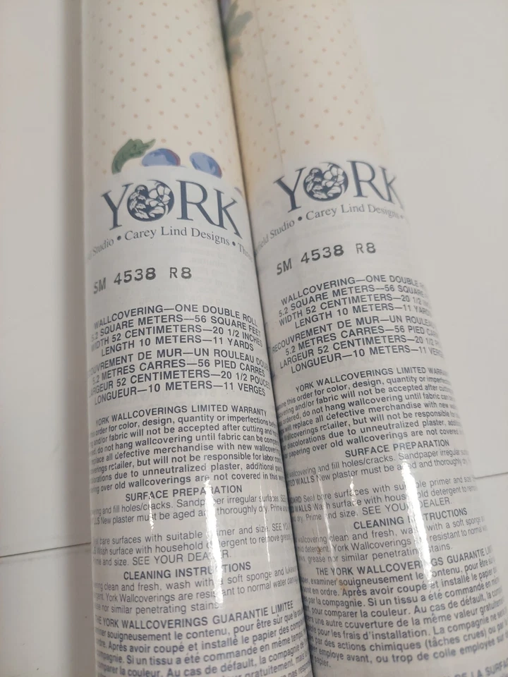 Papel pintado York Wallcoverings 2 rollos dobles 56 pies cuadrados SM4538R8 fruta floral años 90 Foto 4 de 4