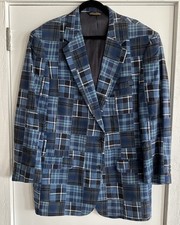 Vintage Brooks Brothers Indigo Madras Olde Patchwork Jacket Sz 46 LG, USA