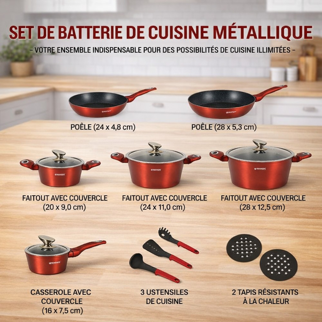 Batterie de cuisine en granit Herzberg pour repas de famille 24cm