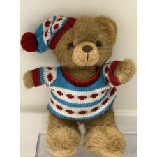 Russ Berrie Teddy Bear Plush Stuffed Animal Toy Blue Red White Hat Sweater