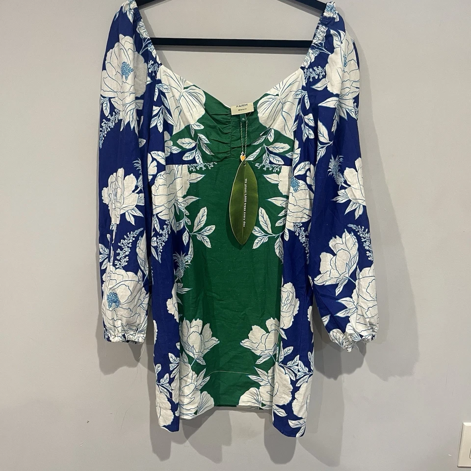 Farm Rio x Anthropologie OTS Floral Mini Dress XL NWT Soft Garden Elevated Basic - Image 2 of 4