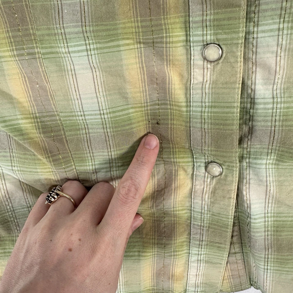 Top Roper Vintage Mujer M Verde Amarillo Cuadros Western Años 90 Country Perla A Presión Y2K Foto 4 de 4