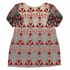 Girls Size 24 Indian Kurti Tunic Top Gray Pink Red Floral Print Short Sleeve