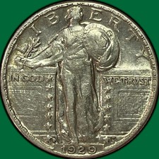 1929-D Standing Liberty Quarter Almost Uncirculated AU Coin #44368