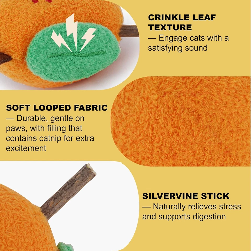 Juguete natural para masticar hierba gatera, tema naranja, palo Silvervine para limpieza de dientes de gato, Foto 3 de 4