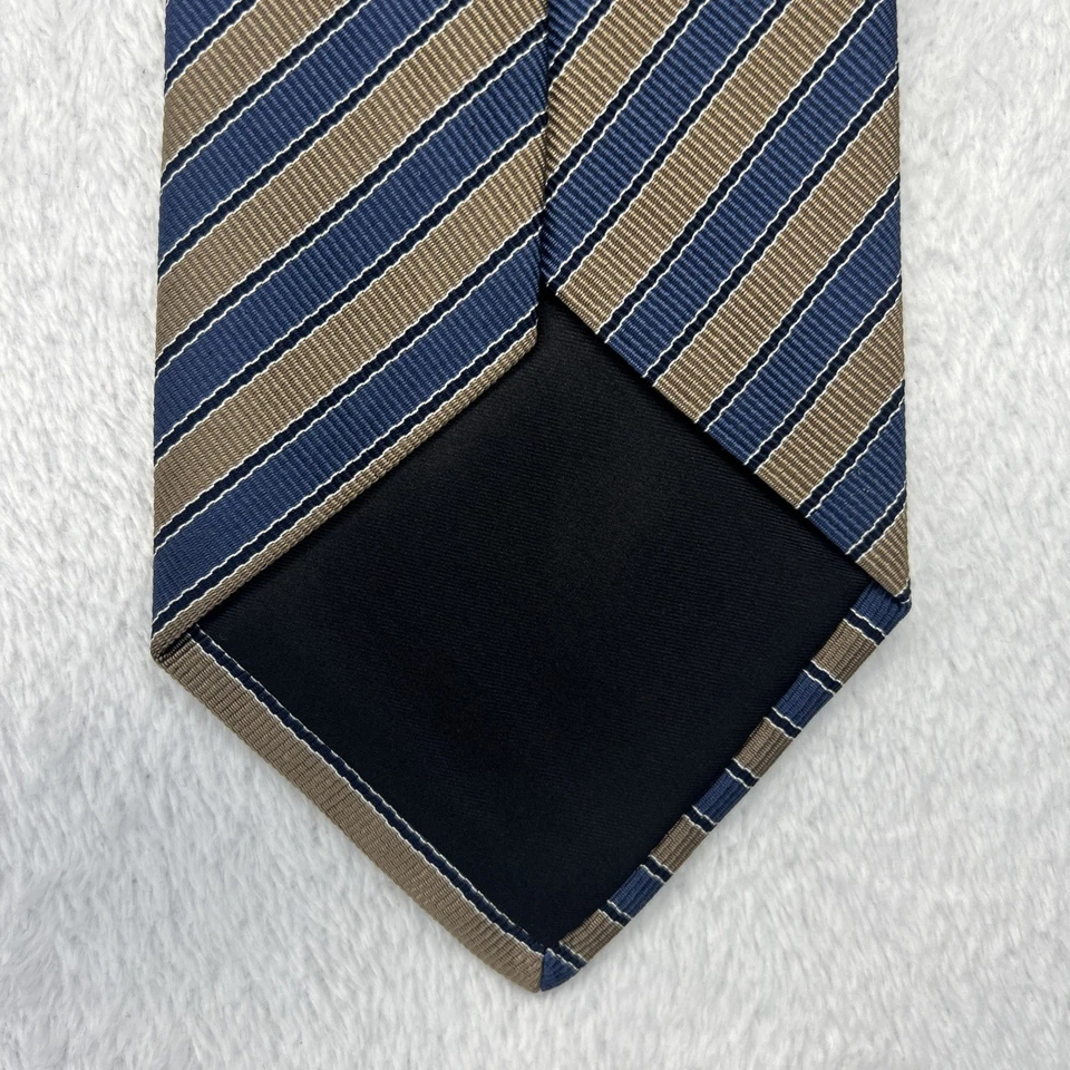 Corbata para hombre Paul Stuart azul marrón a rayas 3,75”x 57” toda seda hecha en Inglaterra Foto 3 de 4
