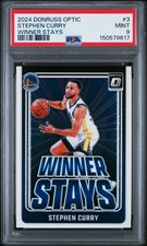 PSA 9 MINT 2024 DONRUSS OPTIC STEPHEN CURRY #3 WARRIORS WINNER STAYS 79617 B314
