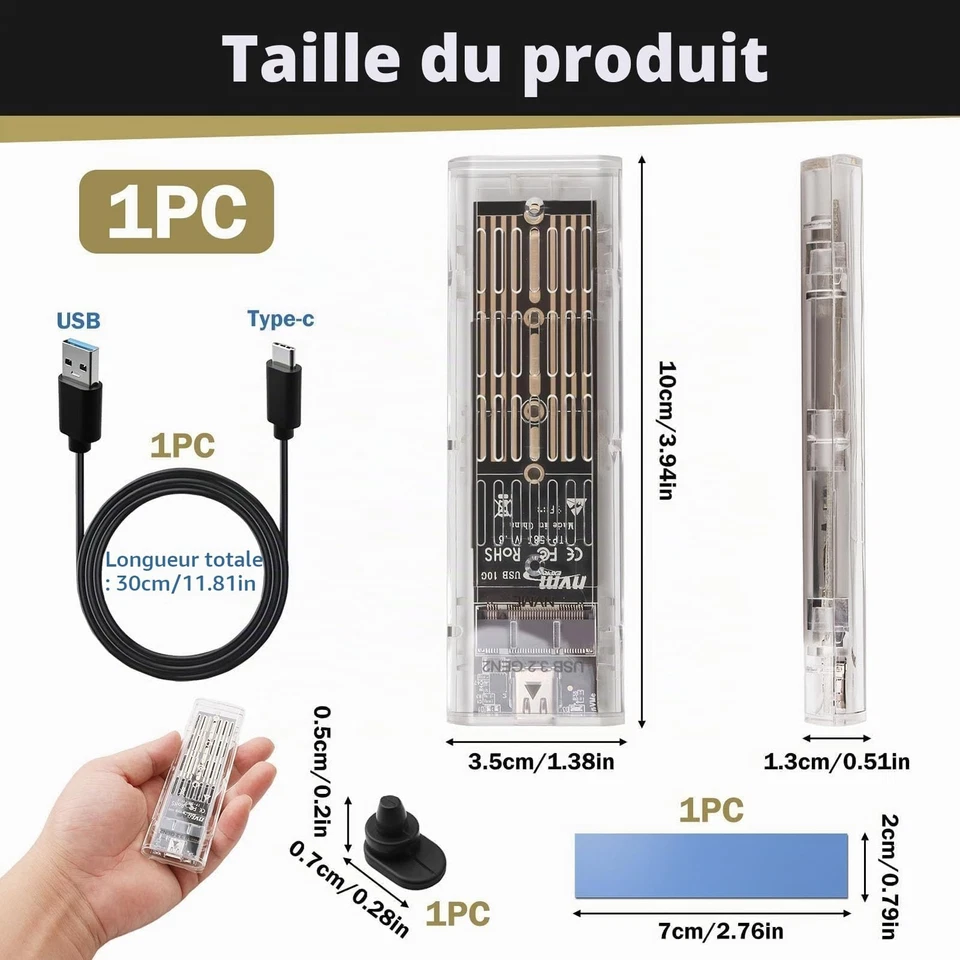 Boîtier SSD M2 Nvme Adaptateur M.2 Externe USB 3.1 Lecteur Disque Dur Externe... - Photo 2/4