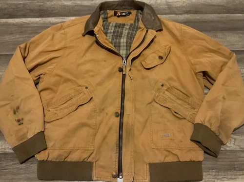KAKADU TRADERS AUSTRALIA WORKWEAR CANVAS BOMBER JACKET ( MENS L ) DISTRESSED TAN - product listing photo