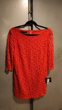 Nine West red tone lined lace 3/4 sleeve zip-up dress Size 12