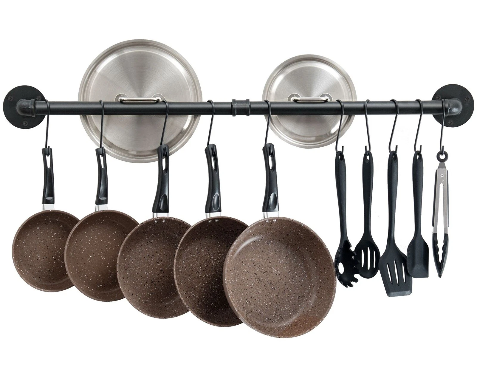 38 inch Pot Bar Rack Wall Mounted Detachable Pans Hanging Rail Kitchen Lids U...