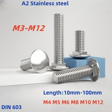 M4 M5 M6 - M12 Carriage Cup Square Neck Bolts Screws A2 Stainless Steel DIN 603