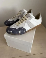 Maison Margiela GAT Sneakers White Gray Blue Paint Splatter 12 45 Suede Leather