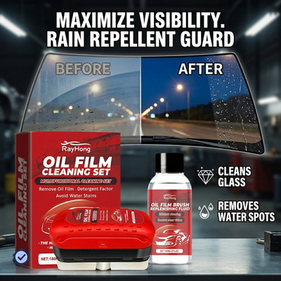 Oil Film Remover Kit for Windshield-Clean Glass,Remove WaterSpots,Rain Repellent
