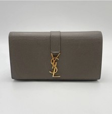 Auth Saint Laurent YSL Logo Cassandra Leather Gray Long Wallet With Dust Bag Box