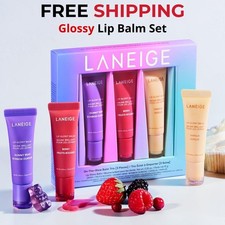 Image of LANEIGE On the Glow Lip Balm Trio 10g each in Berry, Gummy Bear, Vanilla BOXED