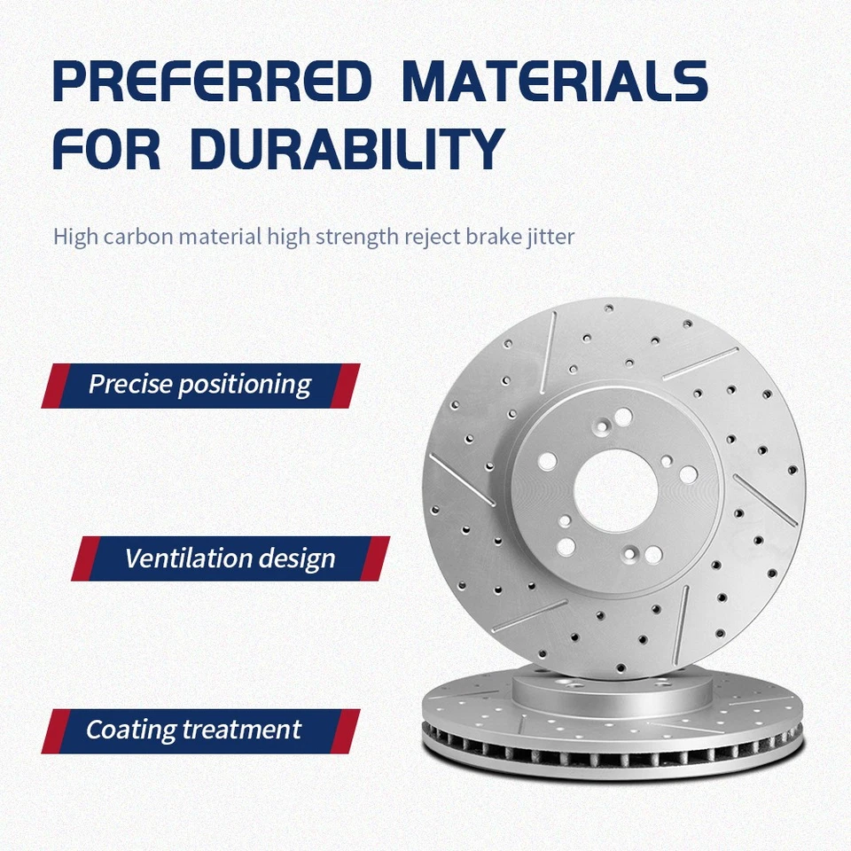 For 2013 - 2017 Honda Accord Front Rear Drilled Disc Rotors Ceramic Brake Pads - Image 2 of 4