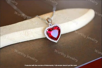 2.10Ct Heart Cut Red Ruby Diamond Heart Pendant 14K White Gold Finish