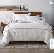 Embroidered Cotton Percale Duvet Cover With 2 Shams 200 Thread Count Full/queen