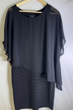 Adrianna Papell Black Chiffon Overlay Cocktail Evening Dress Size 8