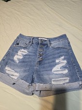 KanCan High Rise Button Fly Distressed Denim Shorts - NWT sz 325