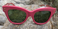Gucci GG1082S Women's Cat Eye Sunglasses Pink Gold Green Lens NEW