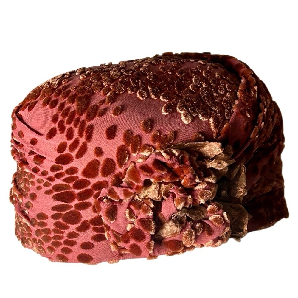 Kate Bishop Velvet Burnout 60s Turban vintage style hat wine burgundy View 3