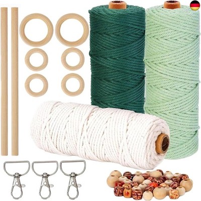 HanCheng 3PCS 60m Makramee Garn 3mm Farbig,Makramee Garn Set Bunt mit 40
