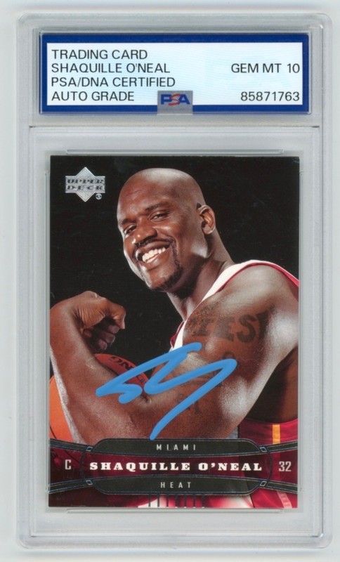 SHAQ SHAQUILLE O'NEAL Signed 2004 MIAMI HEAT UD Basketball Card + PSA Auto 10