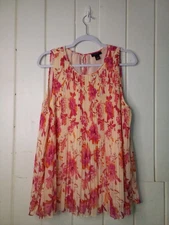 Halogen Blouse Women XL Sleeveless Ribbed Textured Light Flowing Floral