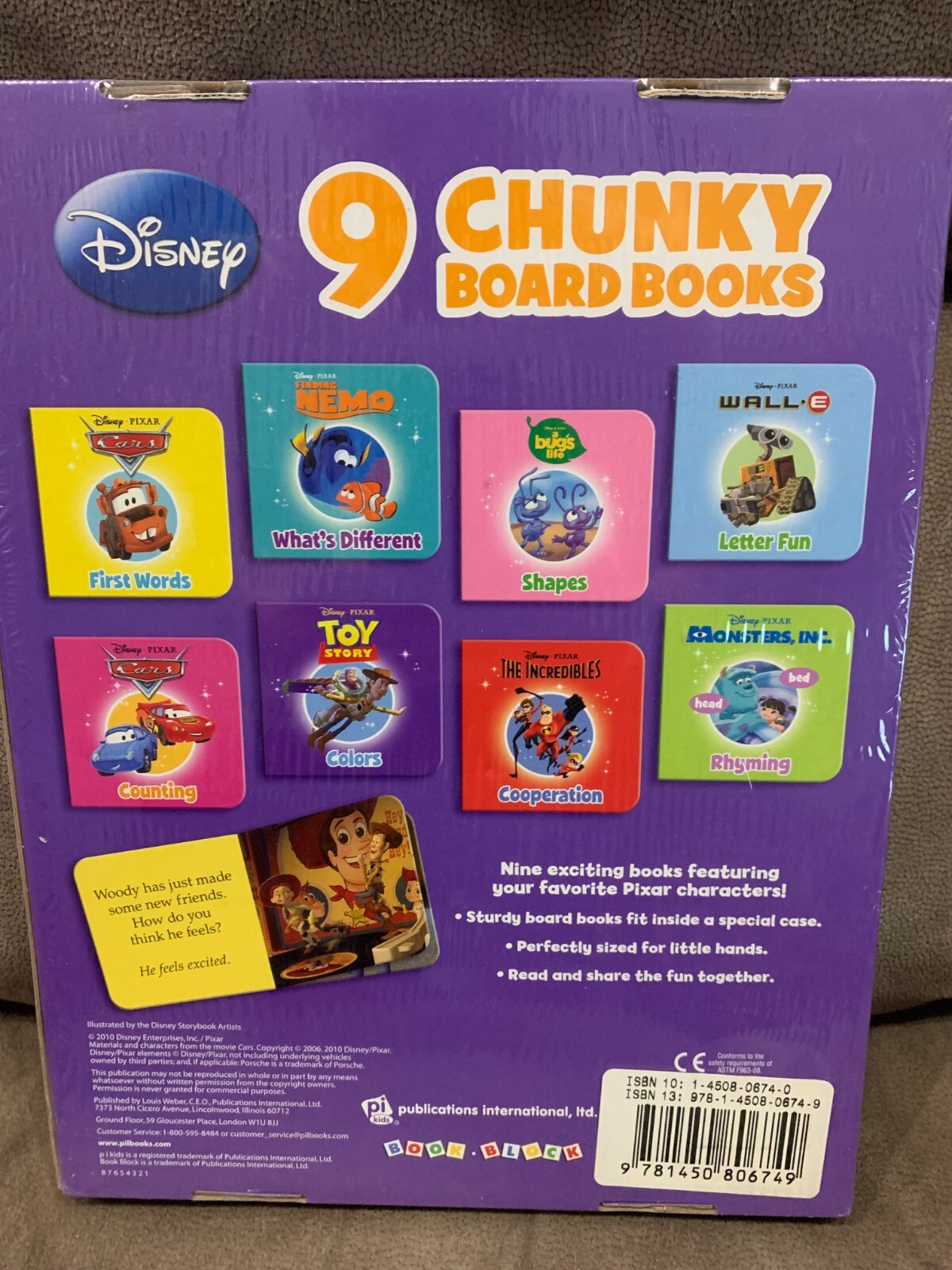 Disney Book Block - 9 Chunky Board Books (Cars, Find Nemo, Toy Story, etc)