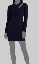 Lauren Ralph Lauren Women's Blue Round Neck Cutout Chain-Trim Dress Size 6