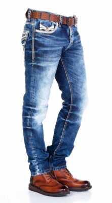 Cipo &amp; Baxx Princeton Mens Jeans Denim Thick Stitch Straight Cut All Sizes