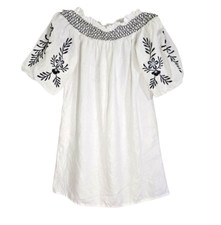 Vince Camuto Women's White Embroidered Floral Off Shoulder Linen Dress Size S