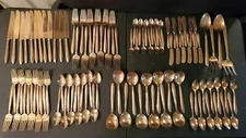 Vtg 100pc Gold Tone Brass Kee Teck Flatware Bangkok Thailand 12 Place Settings 