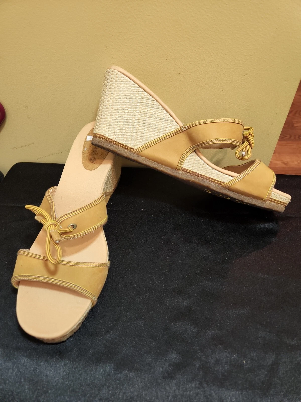 Timberland scarpe donna taglia 10M sandali con zeppa tacco pelle marrone