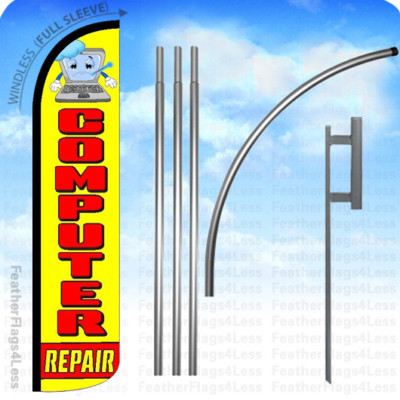 COMPUTER REPAIR - Windless Swooper Feather Banner Sign Flag 15' KIT - yz