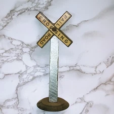 Vintage hand-made wood and 6.5" Metal Railroad Crossing Sign for Train set