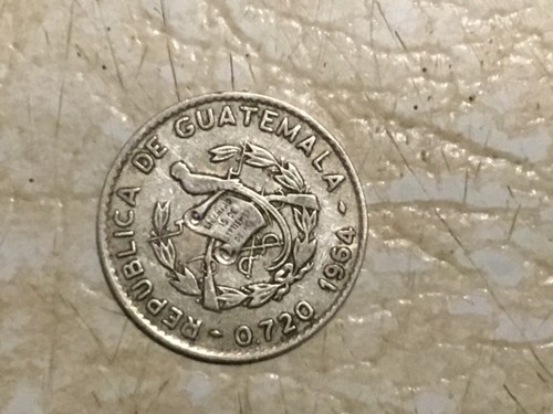 XXX RARA MONETA ARGENTO RARA Monolite 1964 Guatemala 10 Centavos World Silver Coin  - Foto 2 di 2