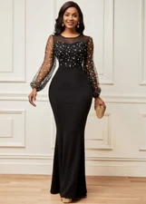 Elegant Slim Fit with Mesh Splicing Commuter Style Sexy Women's Dress Luxury