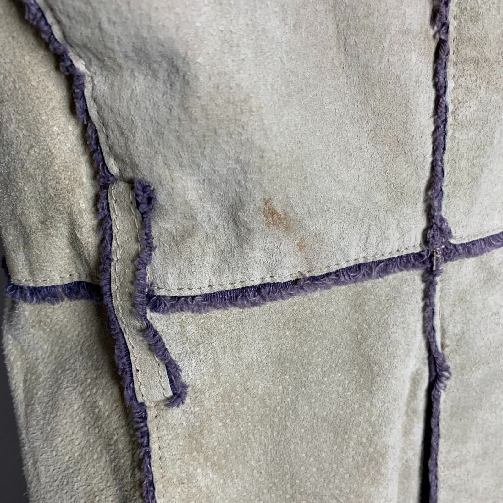 Vintage Leather Patchwork Jacket M Beige Corduroy… - image 4