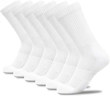 YANES Everyday Cushioned Crew Socks 6-8 / 8-12Socks -6 Pairs,White, Large-Medium