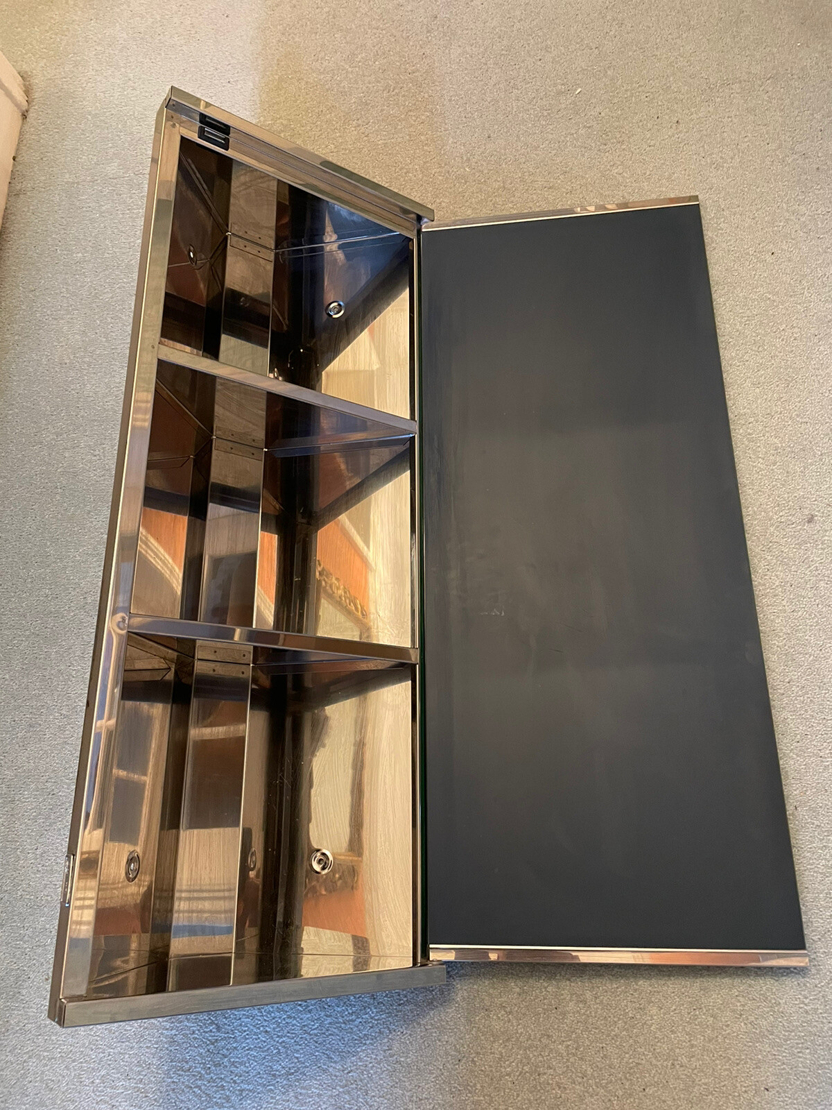 Vintage Modernist Metalkris S A Stainless Steel Corner Bathroom Mirror