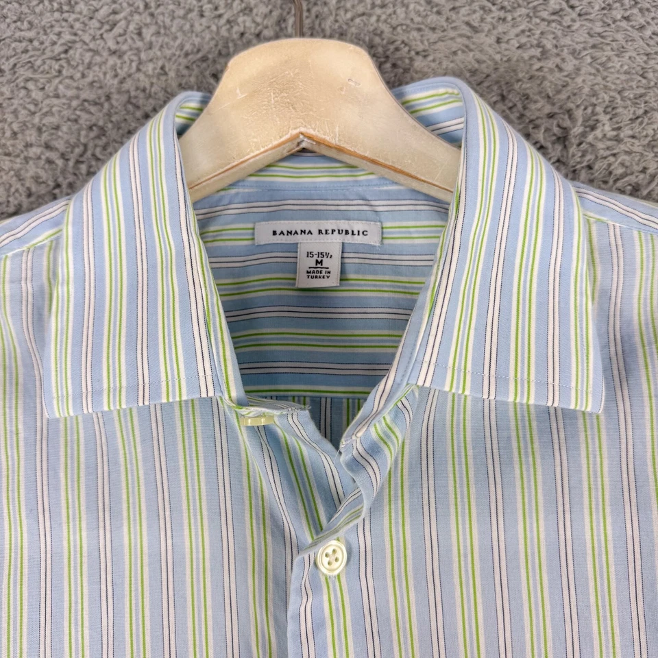 Camisa Banana Republic Para Hombres 15.5 Azul Blanco Rayas Camisa Negocios Informal Prepy Foto 2 de 4