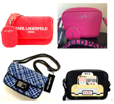 Karl Lagerfeld Orange Terry Cloth Maybelle Hot Pink Blue Tweed Crossbody Bags