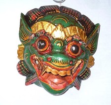 Holzmaske Affe Von Barong, Grüne Farbe, Handgeschnitzt In Bali, Wandmaske, Neu