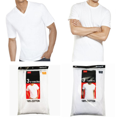 3-6 Pack For Mens 100% Cotton Crew& V-Neck Tagless T-Shirt Undershirt White S-XL