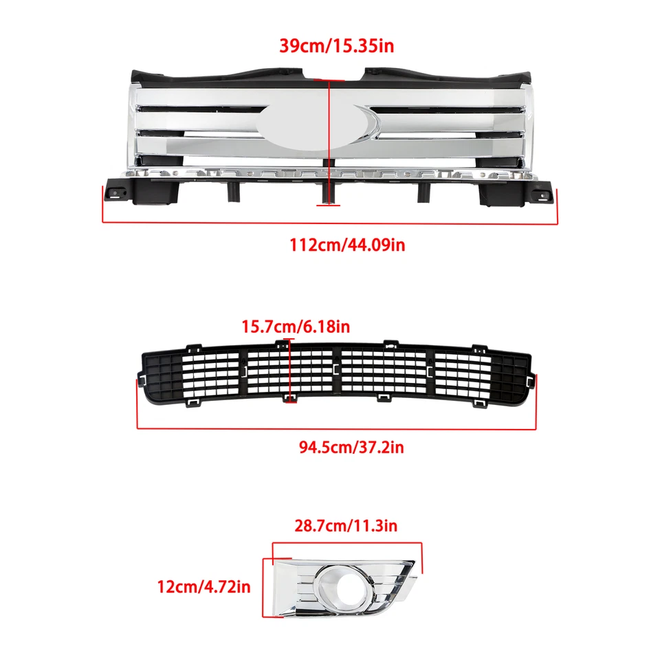 For Ford Edge 2007-2010 4PCS Front Bumper Grille Upper Lower+2 Fog Lamp Molding Foto 2 de 4